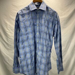 Thomas Dean Blue Plaid Button Down‎ Dress Shirt Designer Business Casual XL